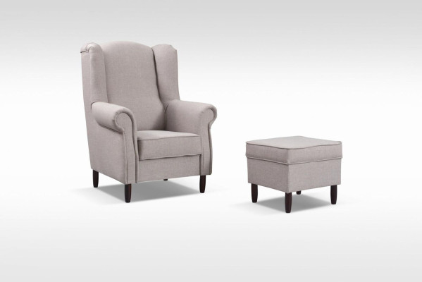 Armchair Stool Side Desig Wing Chair Set Suite Upholstery Relax TV 2-piece