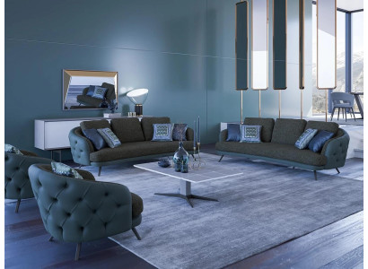 Living room Brown sofa set 2x three-seater sofa 2x armchair luxury coffee table