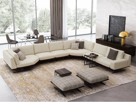 Living room set 5 pieces corner sofa L-shape 2x stool suite design 2x side table