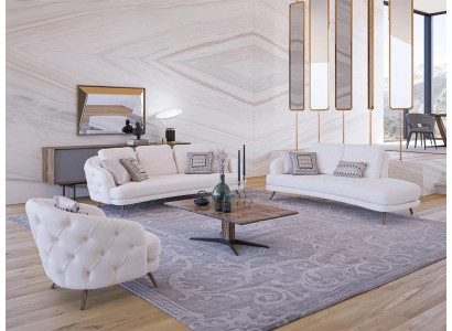 White Upholstered furniture Living room Set 4-piece Modern 2x three-seater sofa design armchair