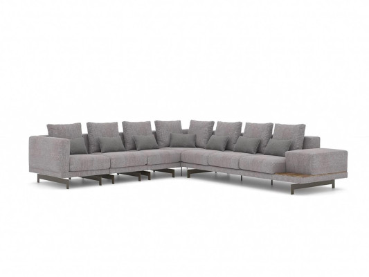 Luxury Set Living room Textile Upholstered Sofa L-shape Wood Coffee table with Side table