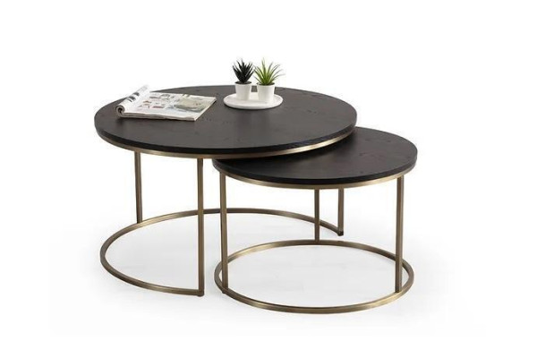 Coffee tables 2-part top and bottom brass metal legs high-quality living room