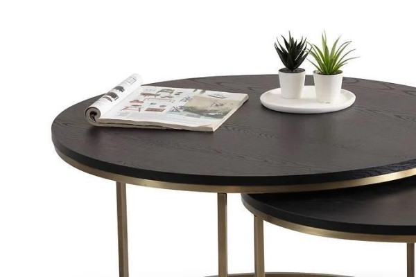 Coffee tables 2-part top and bottom brass metal legs high-quality living room