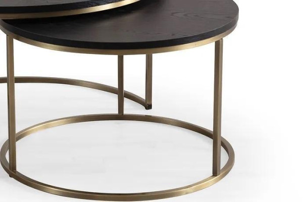 Coffee tables 2-part top and bottom brass metal legs high-quality living room