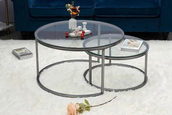 Coffee tables 2 parts Glass table top Metal gold-colored Living room furniture