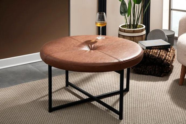 Coffee table brown leather metal living room high quality furniture new stylish modern