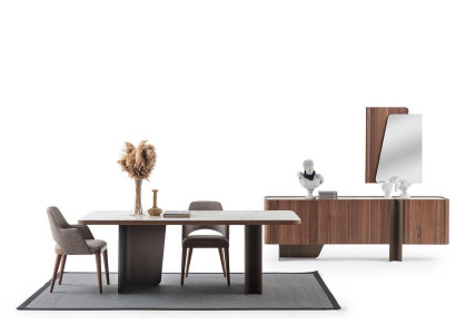 Dining room 7-piece Modern Set Dining table Sideboard Buffet Mirror Chairs