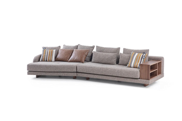 5-Seater Massive Living room Fabric Sofa Gray Elegant Modern Design