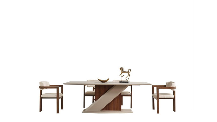 Chic set consists of dining table and 6x chairs in the dining room in color beige
