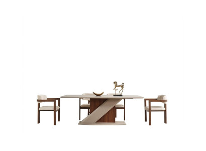 Chic set consists of dining table and 6x chairs in the dining room in color beige