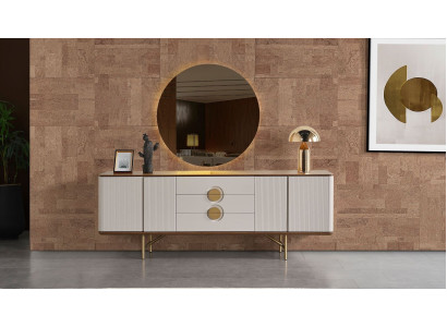 Perfect dining room set consists of beige sideboard and mirror 2 pieces. new