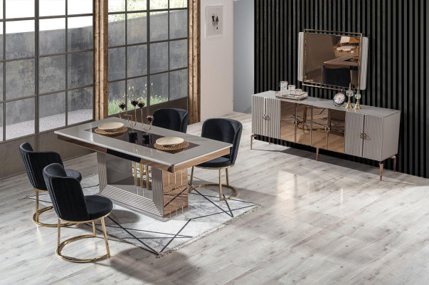 Stylish Dining room Set Dining table 4x Chairs and Sideboard with Mirror 7pcs