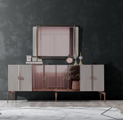 Modern Dining room Set Consists of Stylish Sideboard and Mirror 2-piece