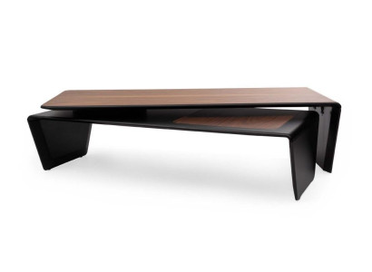 Stylish coffee table with brown wooden table top. Modern furniture