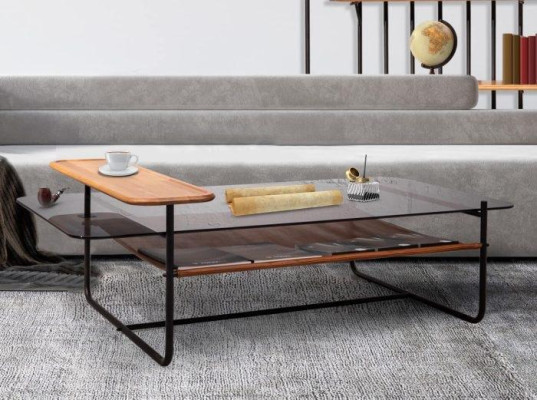 Stylish Coffee table with Glass Top Brown Color Modern Furniture for Living room