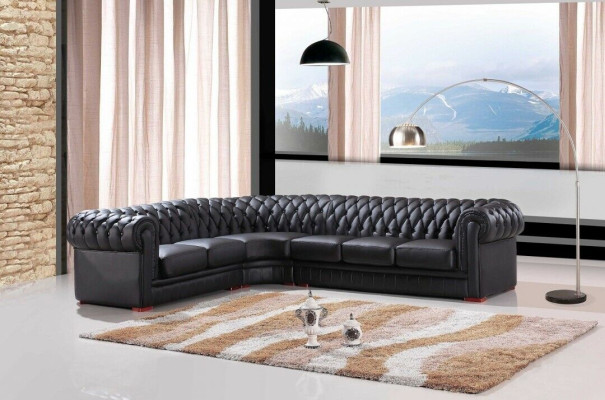 Chesterfield Corner sofa Corner sofa Designer Sofa Black Couch 100% Leather Immediately