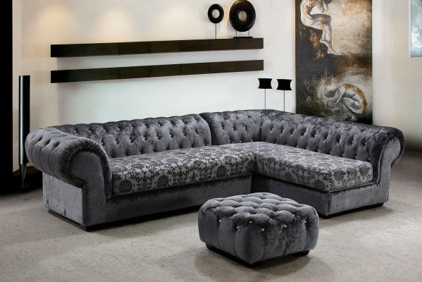 Classic Chesterfield Fabric L-shape Couch Living landscape Corner sofa Suite