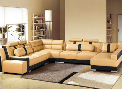 Leather Sofa Couch Upholstery Corner U-shape Living landscape Corner suite Sofas