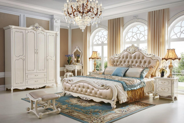 Bed Bedroom Set Luxury Baroque Rococo Beds 2x Bedside table 3-piece Design new