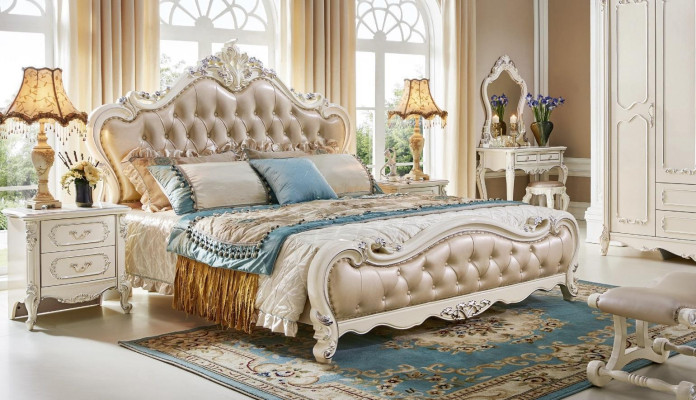 Bed Bedroom Set Luxury Baroque Rococo Beds 2x Bedside table 3-piece Design new