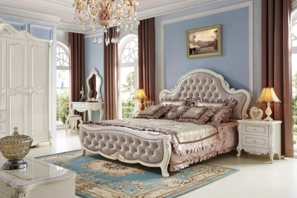 Classic s Chesterfield bedroom set from Wood with leather elements
