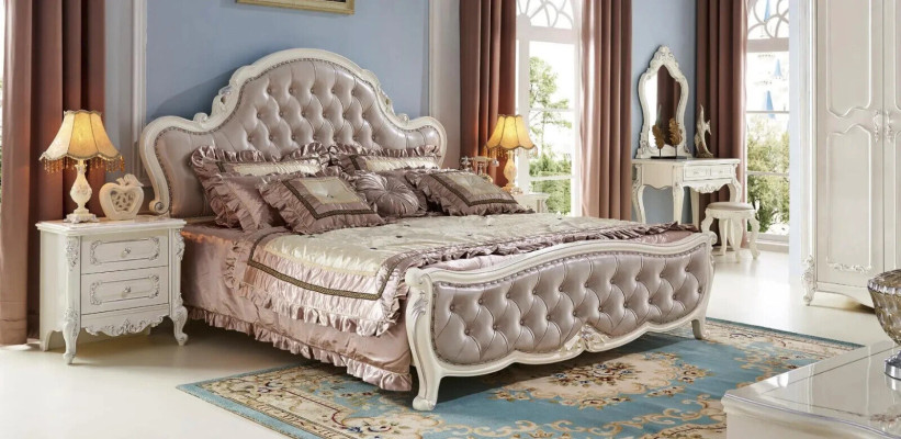 Classic s Chesterfield bedroom set from Wood with leather elements