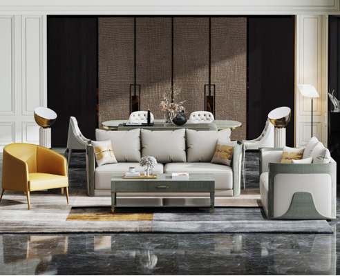 Elegant gray living room sofa set 3+2 seater leather couches exclusive furniture