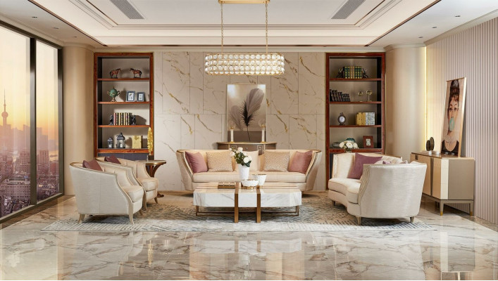 Living room Design Suite Luxury Seat Upholstery Solid wood