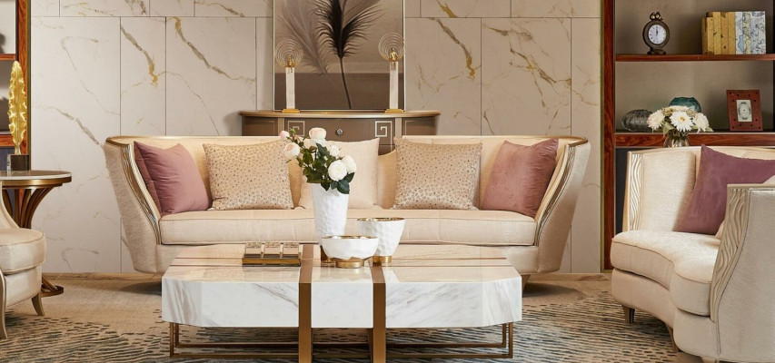 Living room Design Suite Luxury Seat Upholstery Solid wood