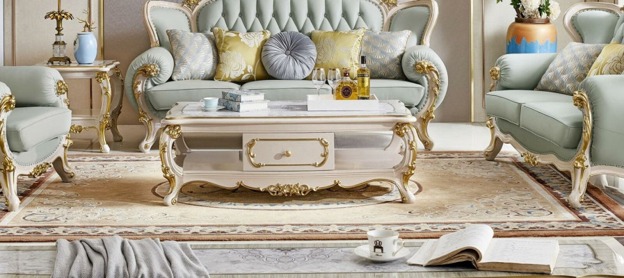 Classic Living room Furniture Complete Set Sofa set 5 pieces. Set Table Solid wood