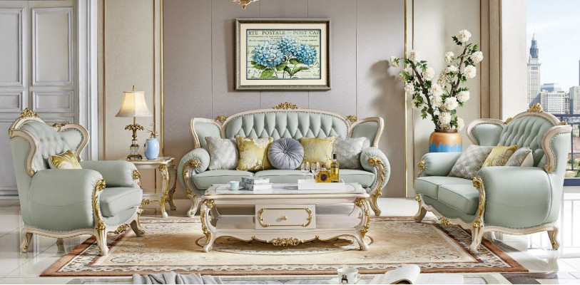 Classic Living room Furniture Complete Set Sofa set 5 pieces. Set Table Solid wood