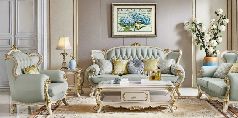 Classic Living room Furniture Complete Set Sofa set 5 pieces. Set Table Solid wood