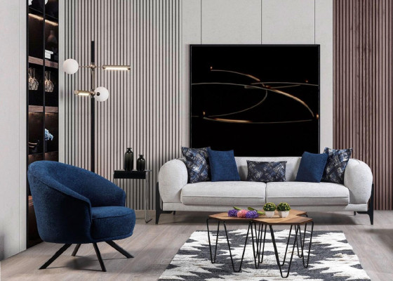 Luxury Sofa set 3+3+1 Seat Leather Modern Sofa Armchair Blue Sofas Set 3pcs new