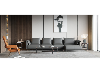 Corner sofa Suite Couch Gray Leather L-shape Sofa Couches Design Upholstery