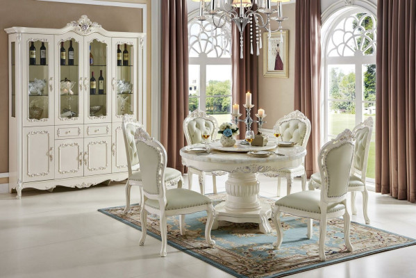 Round Table Design 6x Chairs Dining room Seat upholstery round Solid wood