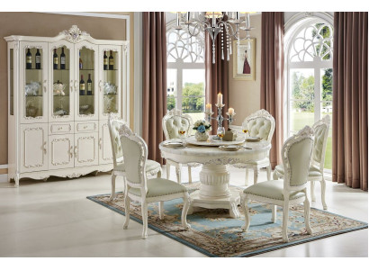 Round Table Design 6x Chairs Dining room Seat upholstery round Solid wood