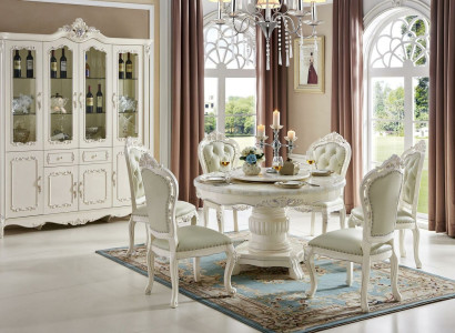 Round Table Design 6x Chairs Dining room Seat upholstery round Solid wood