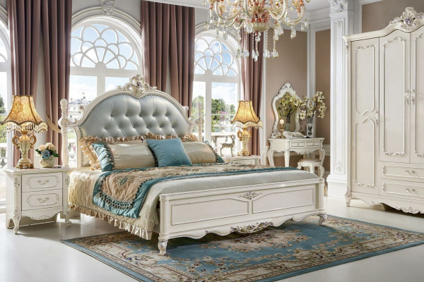 Luxury Bed Modern 2x Bedside table 3 pcs. Bedroom Set Baroque Solid wood