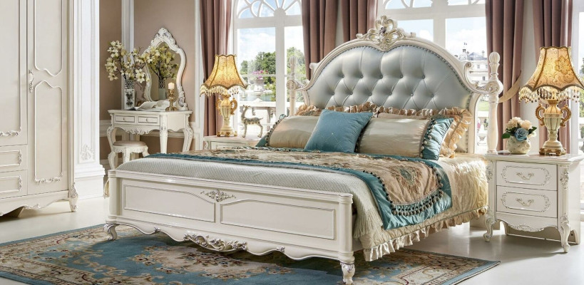 Luxury Bed Modern 2x Bedside table 3 pcs. Bedroom Set Baroque Solid wood