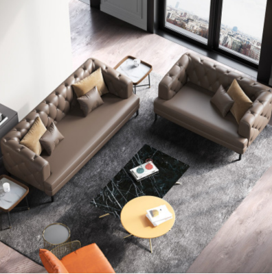 Brown Chesterfield sofa set 3+2 seater 2 pieces. Set of designer decorative upholstery couches