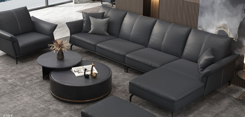 Living room L-shape Black Modern Luxury Multifunction Sofa Couch