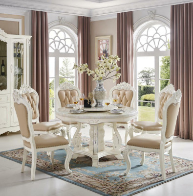 Design Round Table 6x Chairs Dining room Seat Upholstery Tables Suite Solid wood