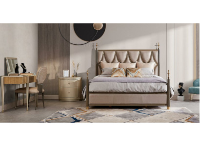 Bed 2x Bedside table 3 pcs Bedroom Set Design Modern Classic Solid wood