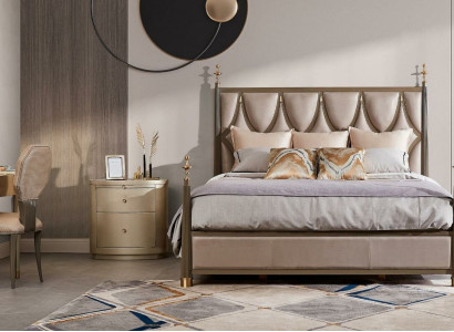 Bed 2x Bedside table 3 pcs Bedroom Set Design Modern Classic Solid wood
