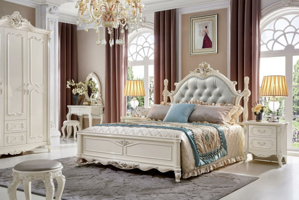 Classic s Bedroom Set Bed Beds Furniture Solid wood 2x Bedside table 3pcs