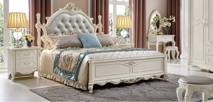 Classic s Bedroom Set Bed Beds Furniture Solid wood 2x Bedside table 3pcs