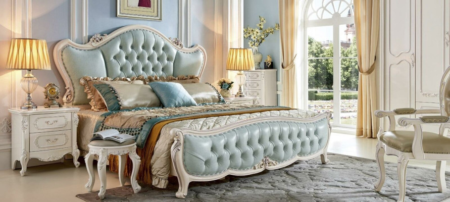 Classic s Designer Baroque Bedroom Set Bed 2x Bedside table 3 pcs. Solid wood