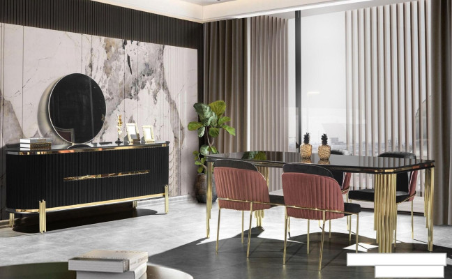 Luxury Dining room dining set Design Table Chest of drawers 4x Chairs Group 6pcs. Set new
