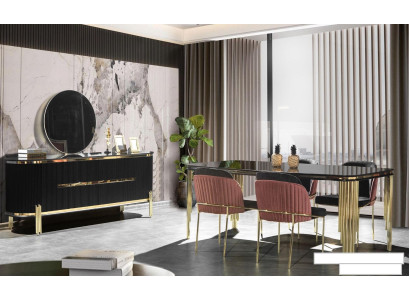 Luxury Dining room dining set Design Table Chest of drawers 4x Chairs Group 6pcs. Set new