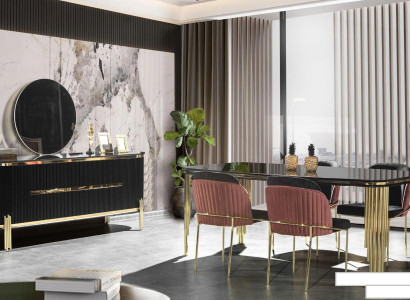 Luxury Dining room dining set Design Table Chest of drawers 4x Chairs Group 6pcs. Set new